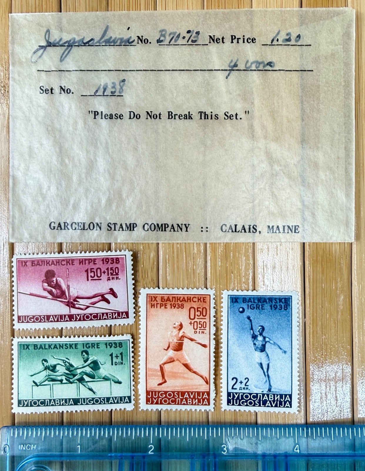 1938 YUGOSLAVIA Stamp Set 4 Varieties #B70-B73 BALKAN GAME Original Glassine Env