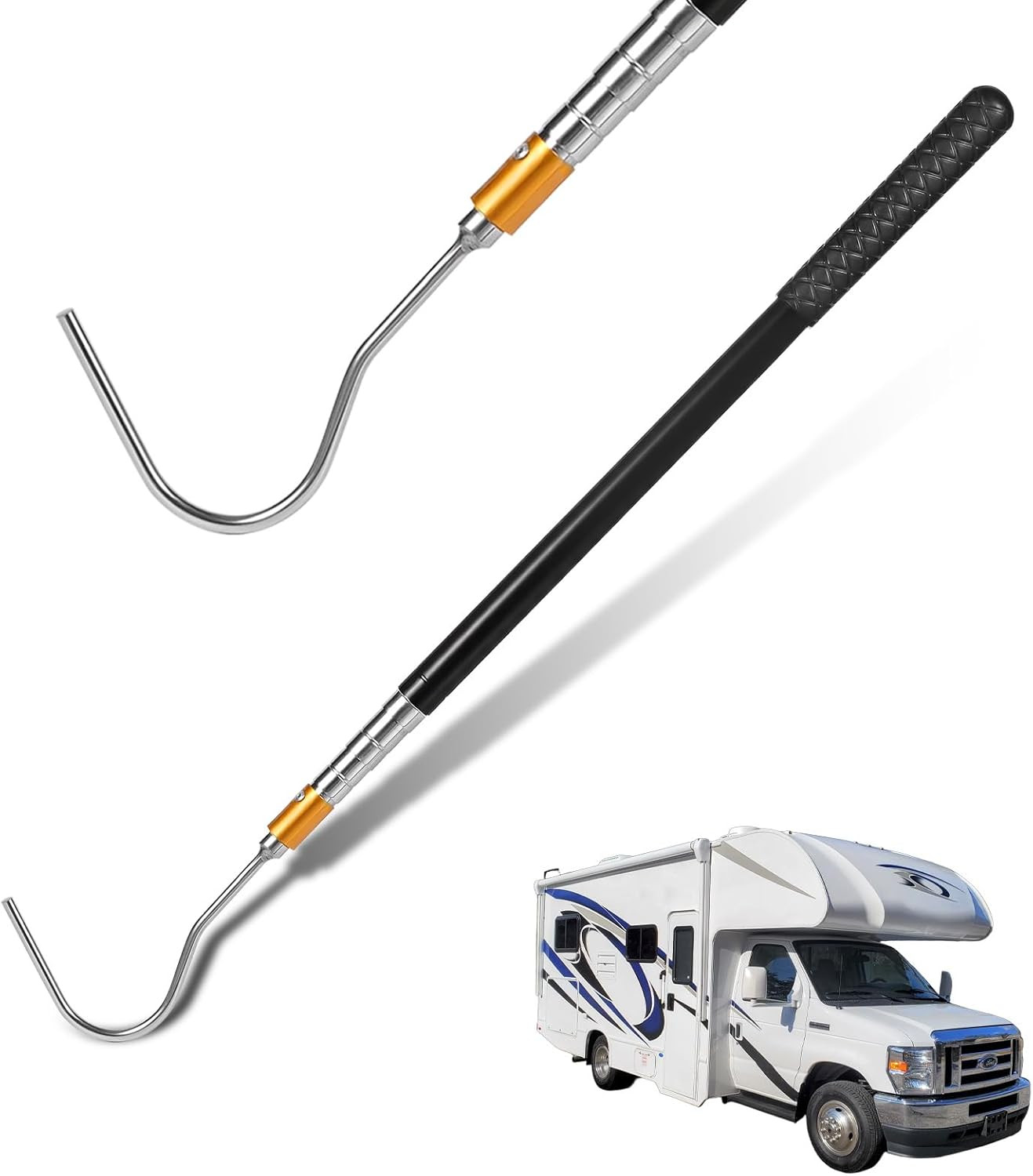 Portable RV Awning Opener Pole, 63-Inch Easy Reach Telescoping Pole with Hook, P