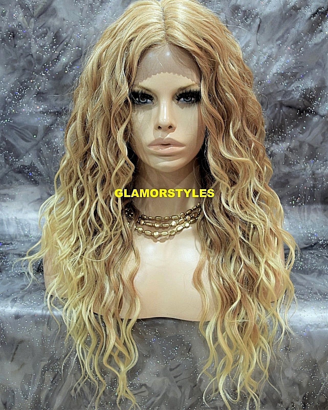 LACE FRONT FULL WIG LONG CURLY LAYERED MEDIUM BLONDE MIX T27.613 HEAT OK NWT