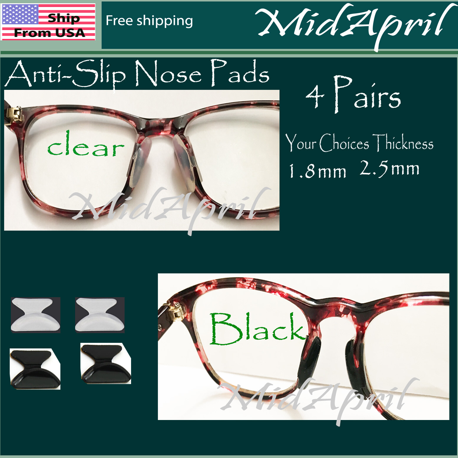 4 Pairs Anti-slip silicone Stick On Nose Pads For Eyeglasses Sunglasses Glasses