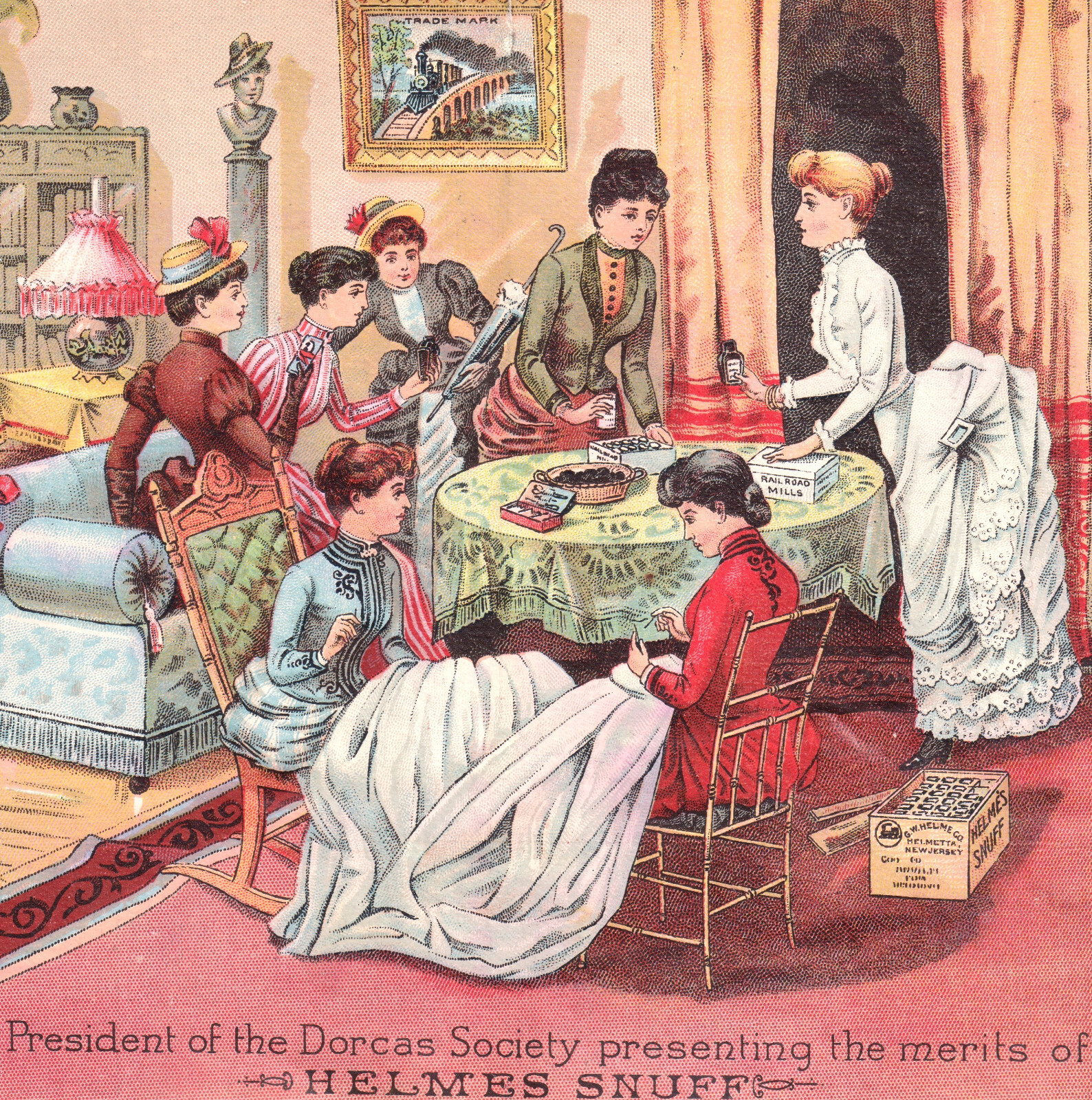 Railroad Snuff RARE 19th Century Tobacco Dorcas Sewing Society Helmes Trade Card