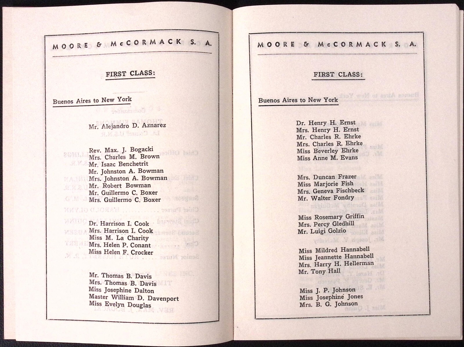 AUG 8 1941 Moore & McCormack SA SS Argentina Passenger List