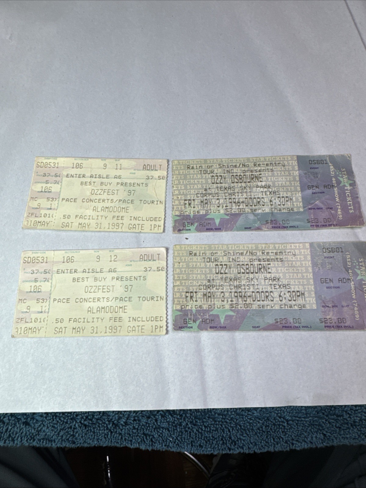 Ozzy Osbourne 1996 May 3, And OzzFest 97, Ticket Stubs