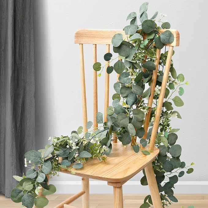 2x Artificial Eucalyptus Garland,Eucalyptus Leaves Table Greenery Garland Wreath