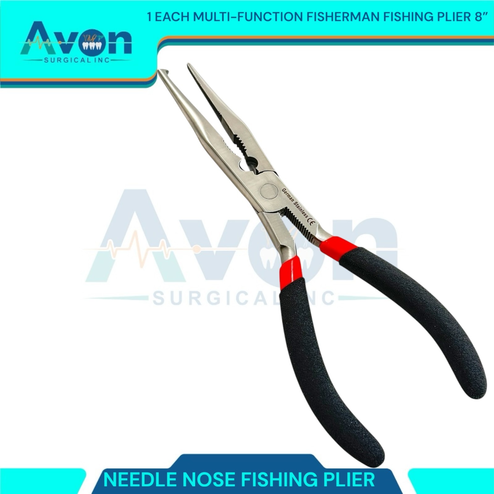 8in Fishing Needle Nose Pliers Multi-Function, with Grip Handle - Fishing Tools