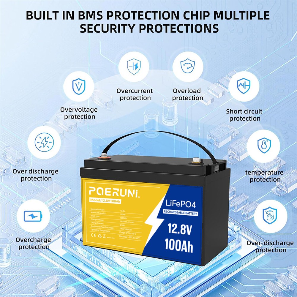 NEW 12V 100Ah LiFePO4 Lithium Battery 8000+ Deep Cycle BMS for Solar RV Off-grid