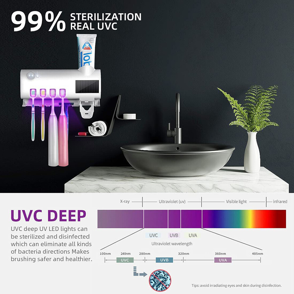 UV Light Sterilizer Toothbrush Holder Cleaner and Automatic Toothpaste Dispenser