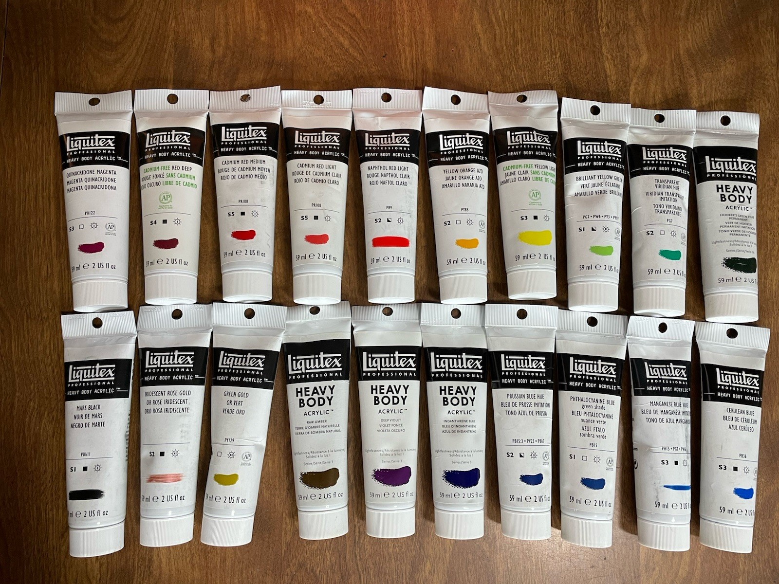 Liquitex heavy body acrylic paint lot B.  No Repeats 20 Tubes, 2 Oz Each