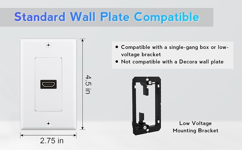 HDMI Wall Plate (1 Port) Built-In Flexible Hi-Speed HDMI Cable with 4K Video 2PC