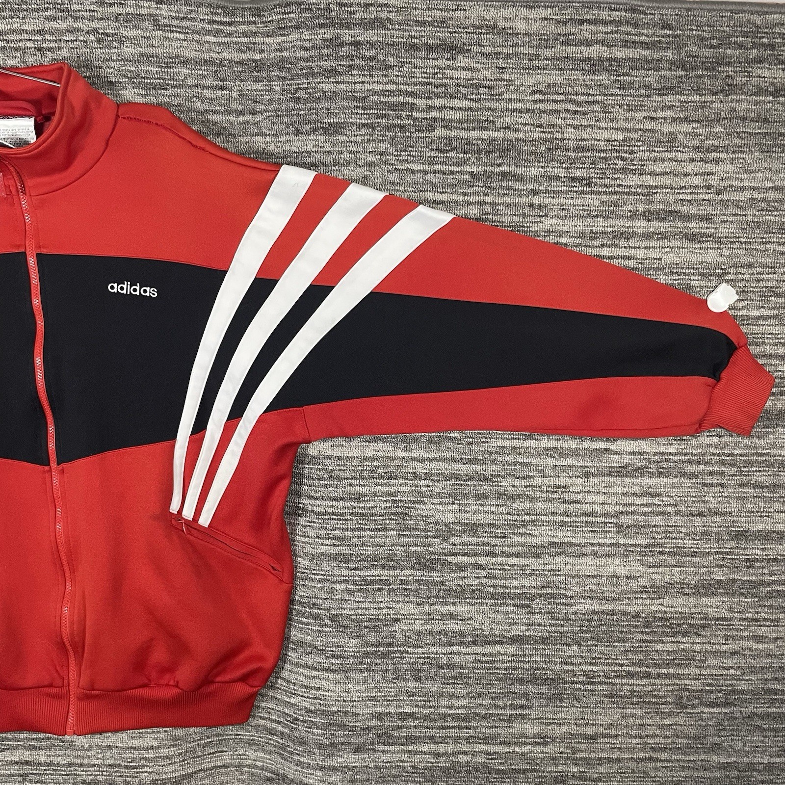Vintage Adidas Red & Black Track Jacket White Striped Size XL (See Measurements)