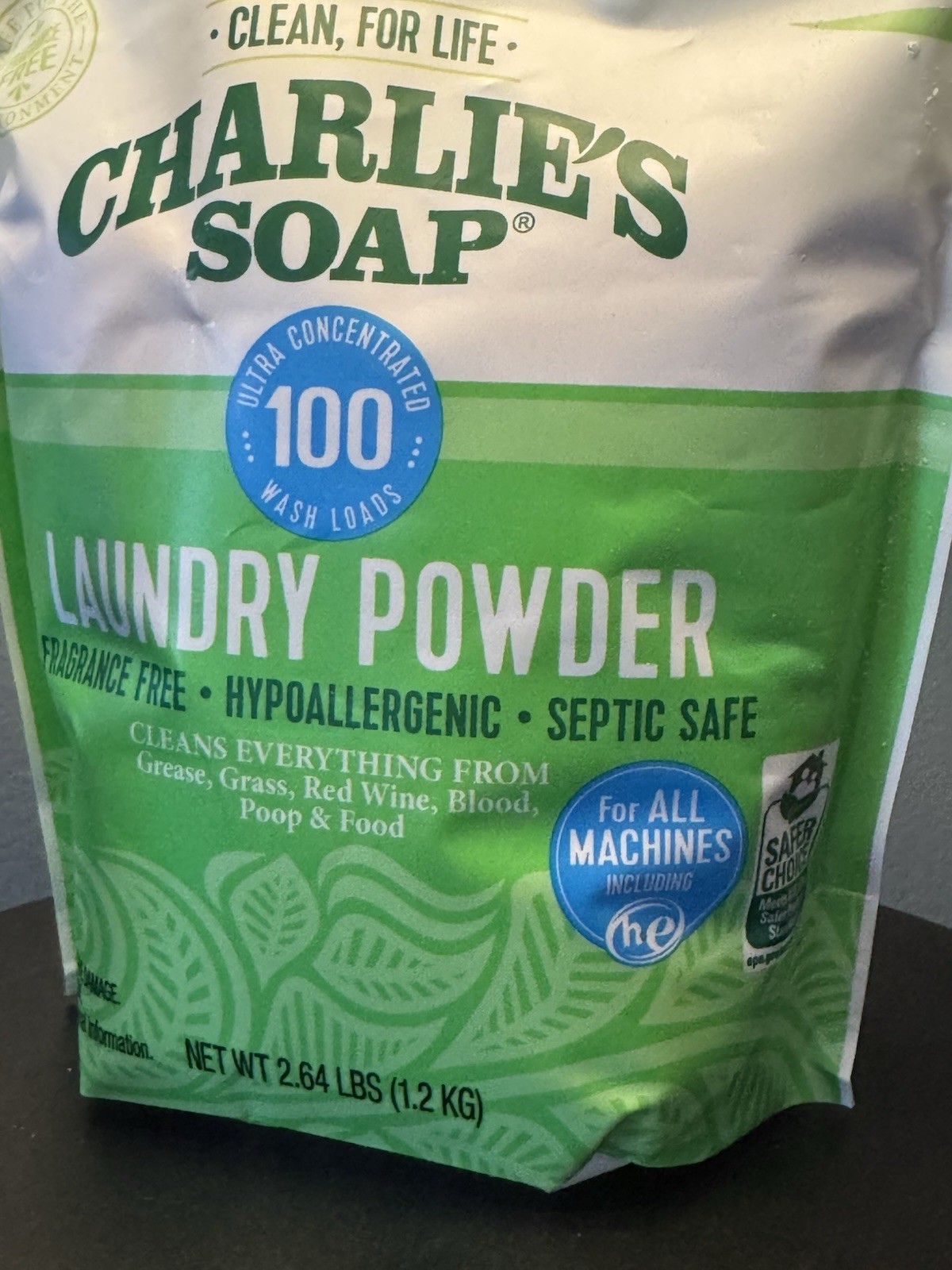 Charlie’s Soap Fragrance‑Free Laundry Powder – 100 Loads, 2.64 lbs