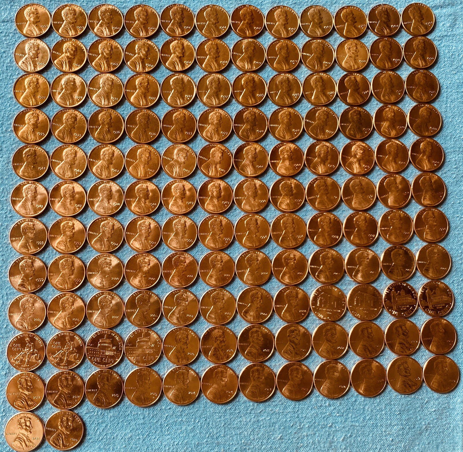 Lincoln Memorial & Shield Cents BU - Complete Set Of 140 Coins-1959 - 2023 P/D/S