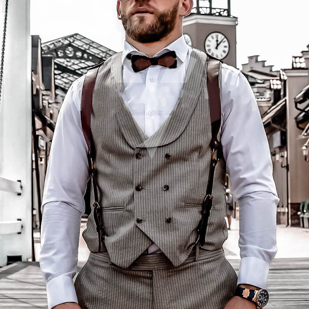 Brown Vintage Leather Suspenders Braces Shoulder Strap Belt Harness for Men O6M3