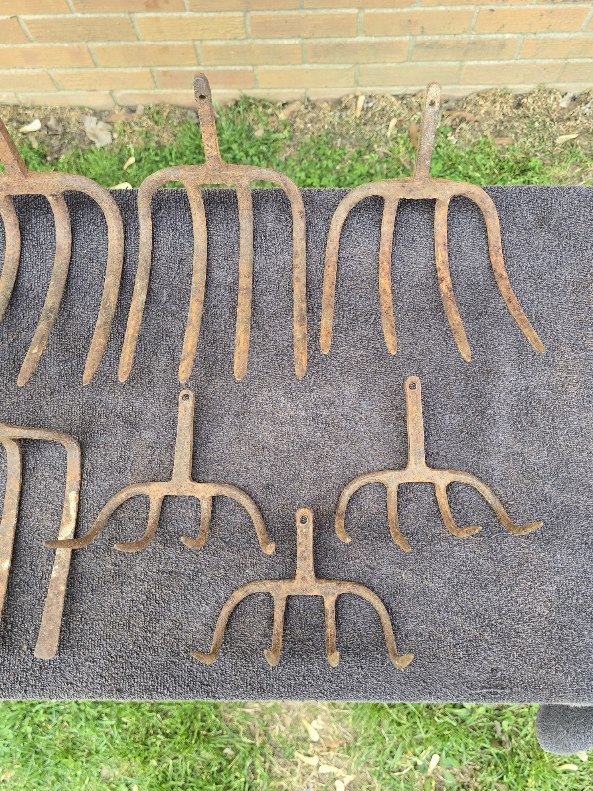 Antique 4 Tine Prong Fork Garden Rake Cultivator Hoe Claw Tool Head Lot Vtg Old