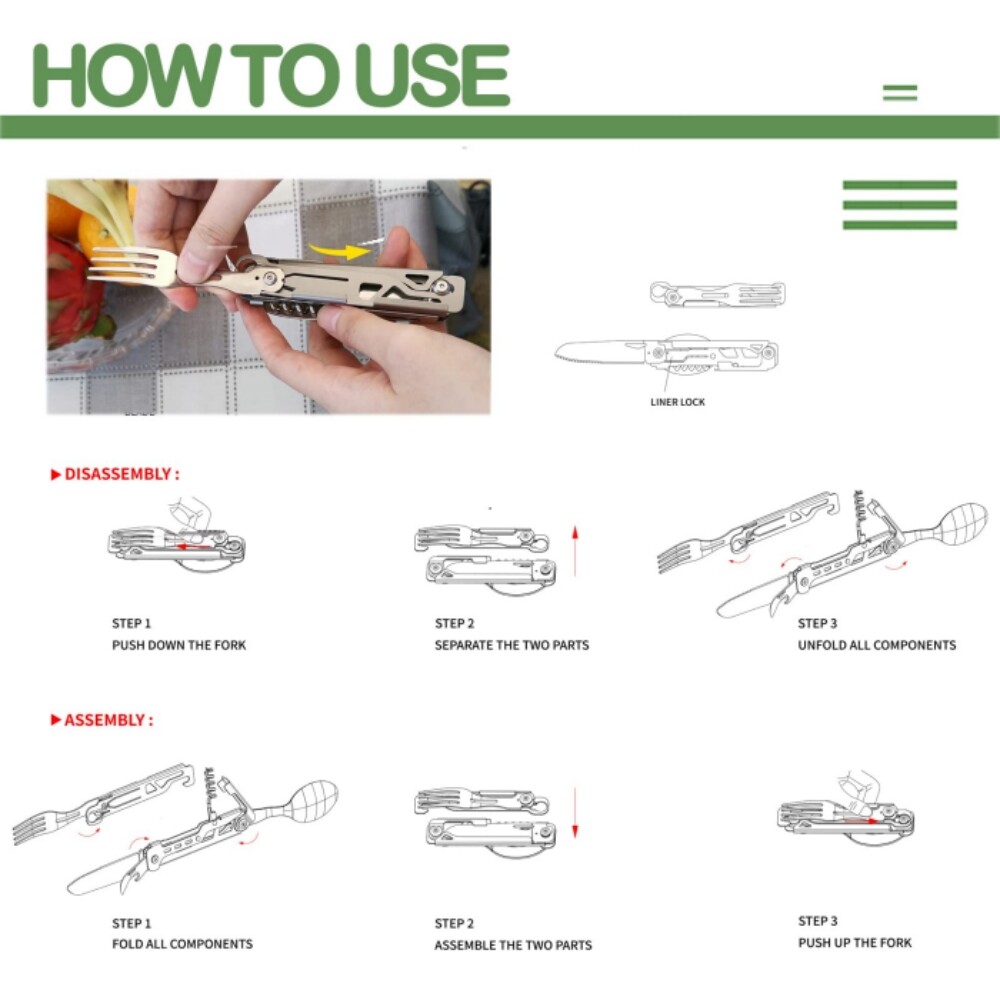 Camping Eating Utensil Set Folding Emergency Cutlery Knife Fork Spoon Kit 2024
