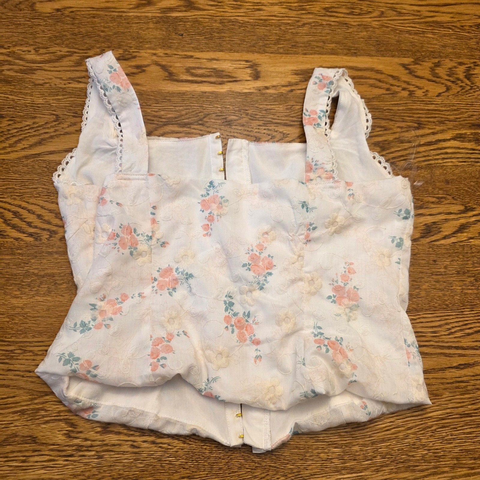 Altar'd State Corset Crop Top Floral Print White Pink Girlhood Core Lace Trim XS