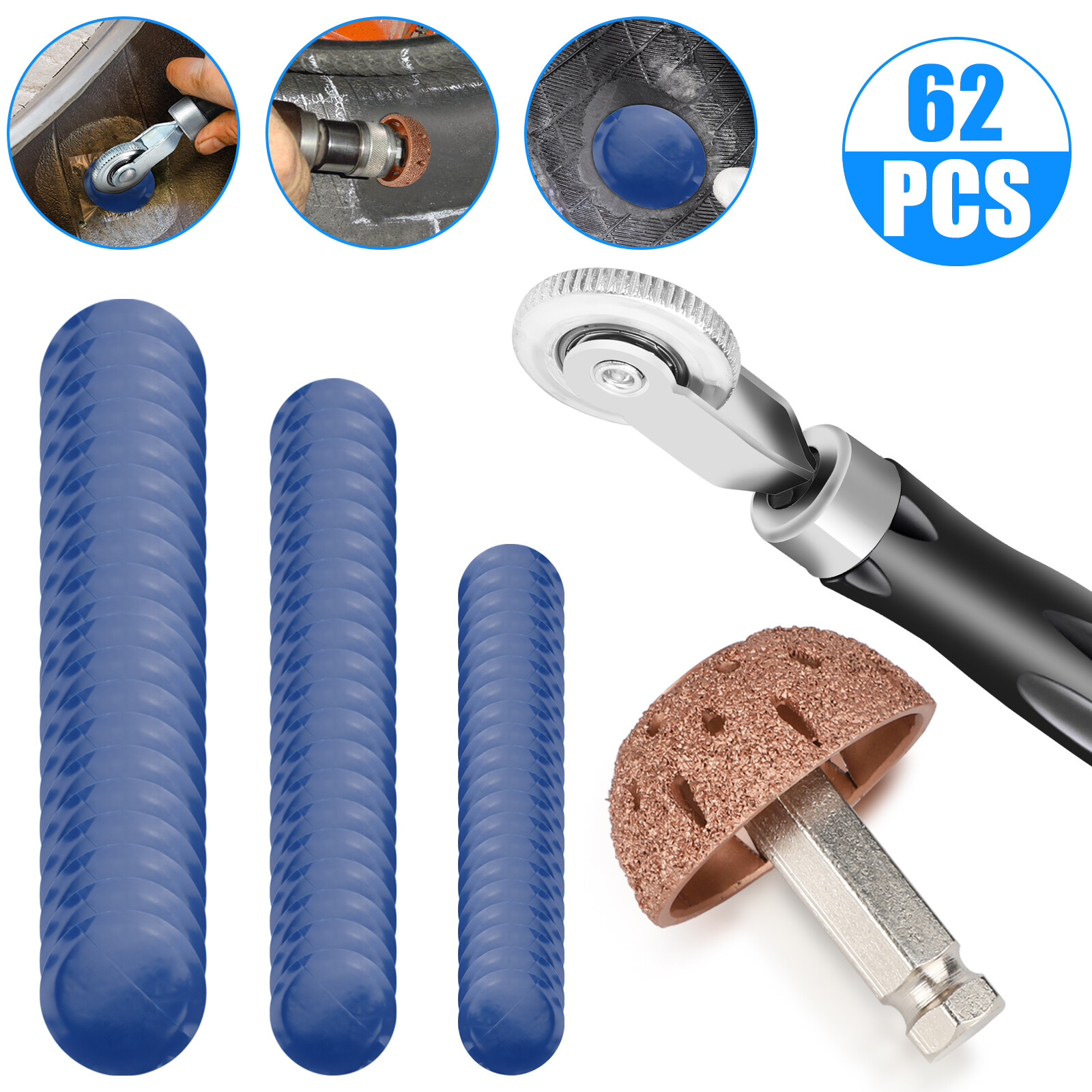 62Pcs Tire Repair Patches Kit Flat Punctures for Car Truck Motorcycle Plug Patch