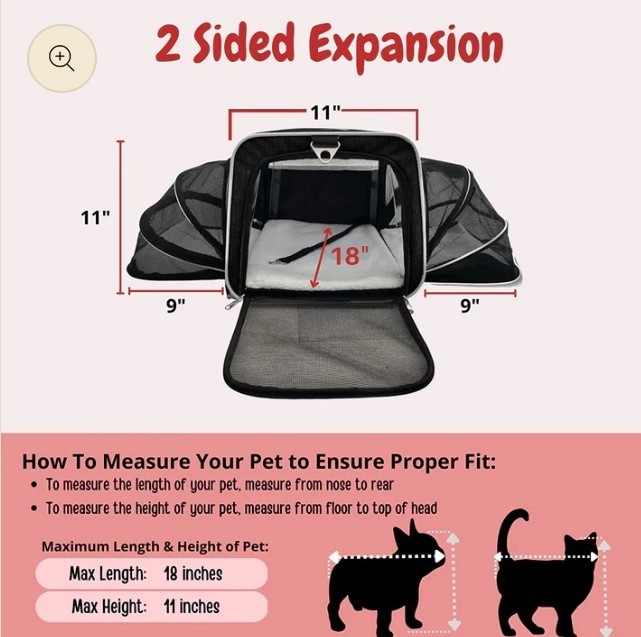 Airline Approved Expandable Premium Pet Carrier on Wheels- Two Sided BLACK...215