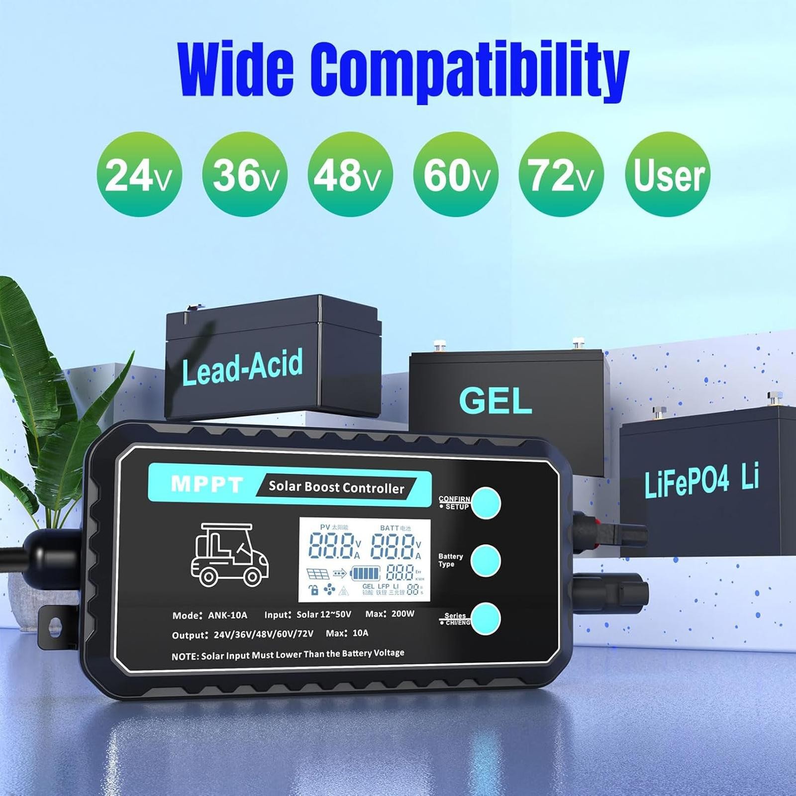 MPPT Solar Boost Controller for Solar Panels with MC4 Connector