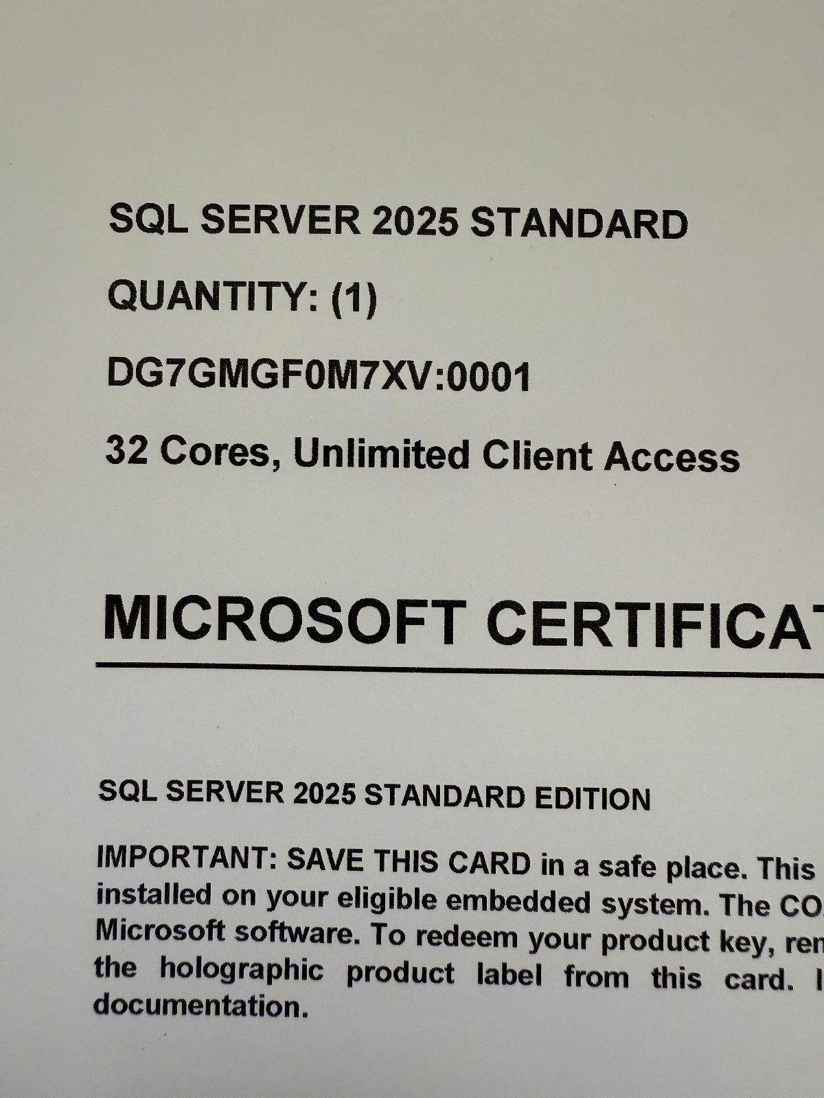 Microsoft SQL Server 2025 Standard 32 Core Unlimited User CALs CoA Authentic