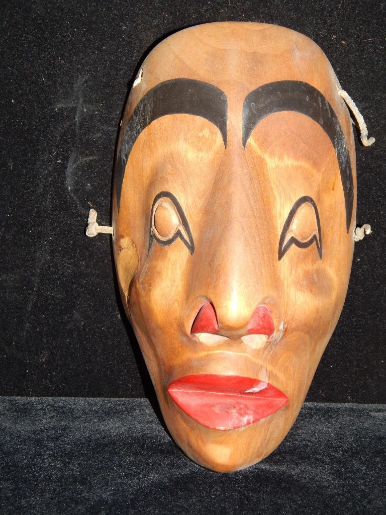 VINTAGE NW COAST SALISH INDIAN ALDER WOLF TRANSFORMATION MASK - V. MOON