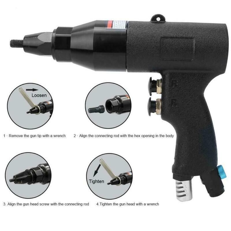 Pneumatic Rivet Nut Gun Rivnut Setting Gun Riveter Air Riveting Tool M6-M8 1/4''