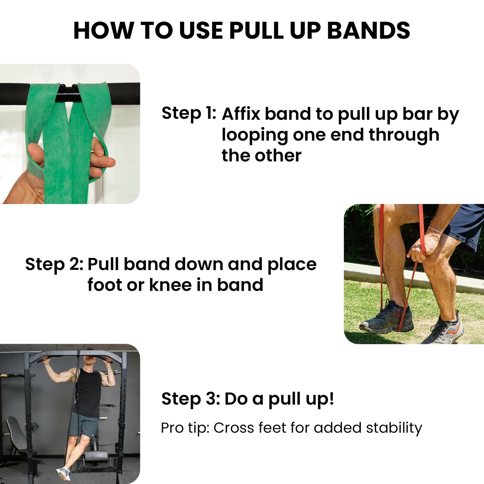 Combo Pull Up Assist Bands | Heavy Duty Resistance Exercise Bands for Powerli...