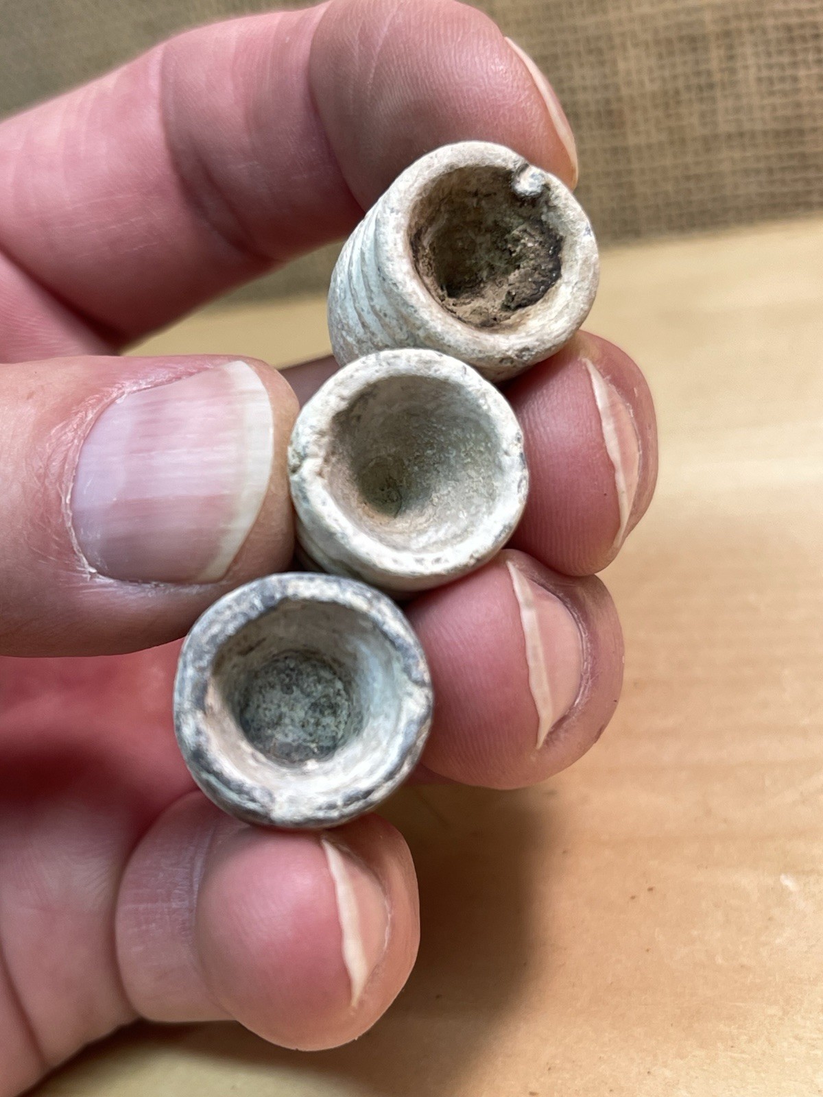 Three Dug Civil War Large Dropped 69 Caliber Bullets One Plug Base