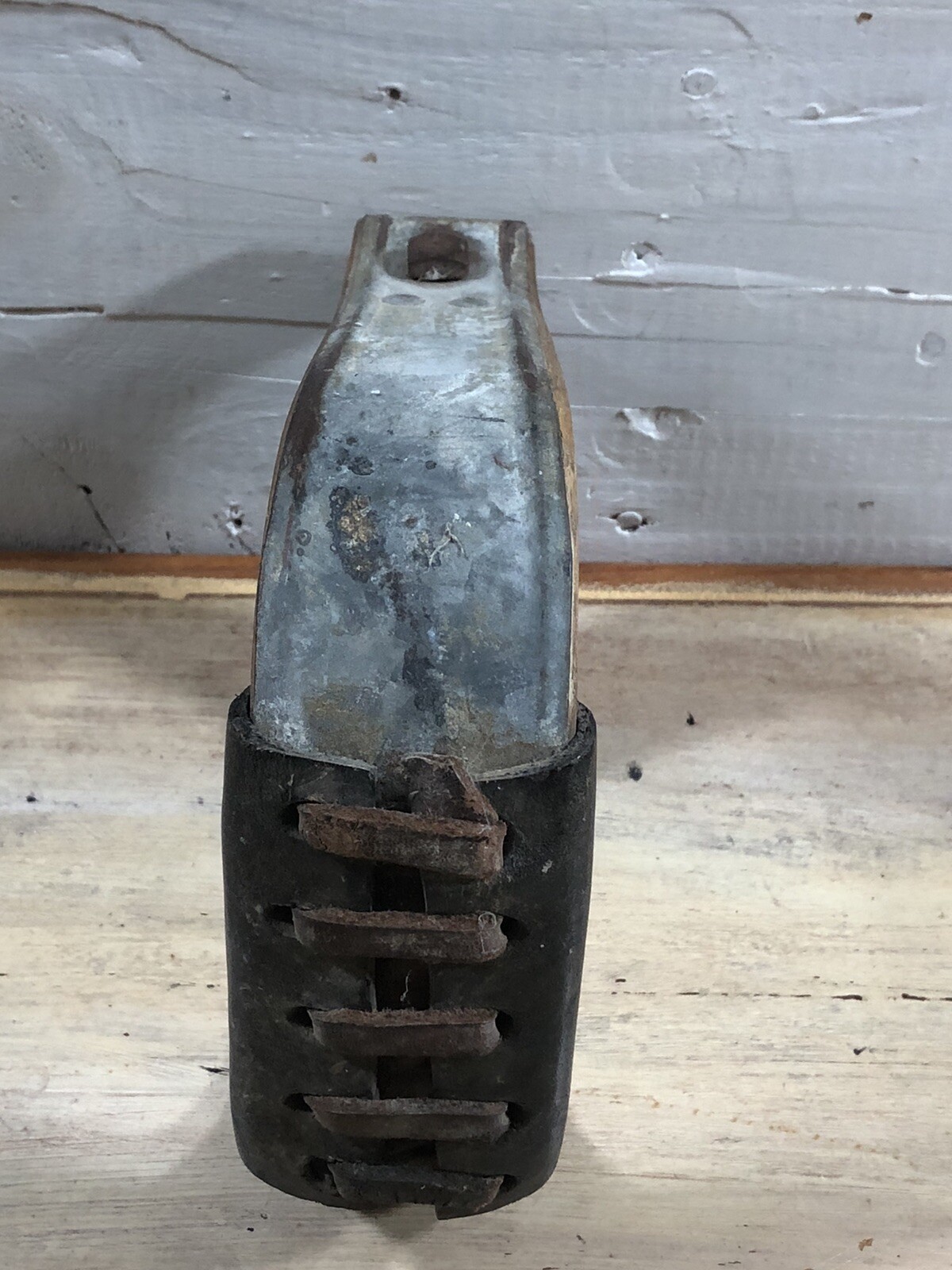 Vintage Horse Stirrup Oak W/Leather Woven Strapping Metal Tacking RUSTIC!