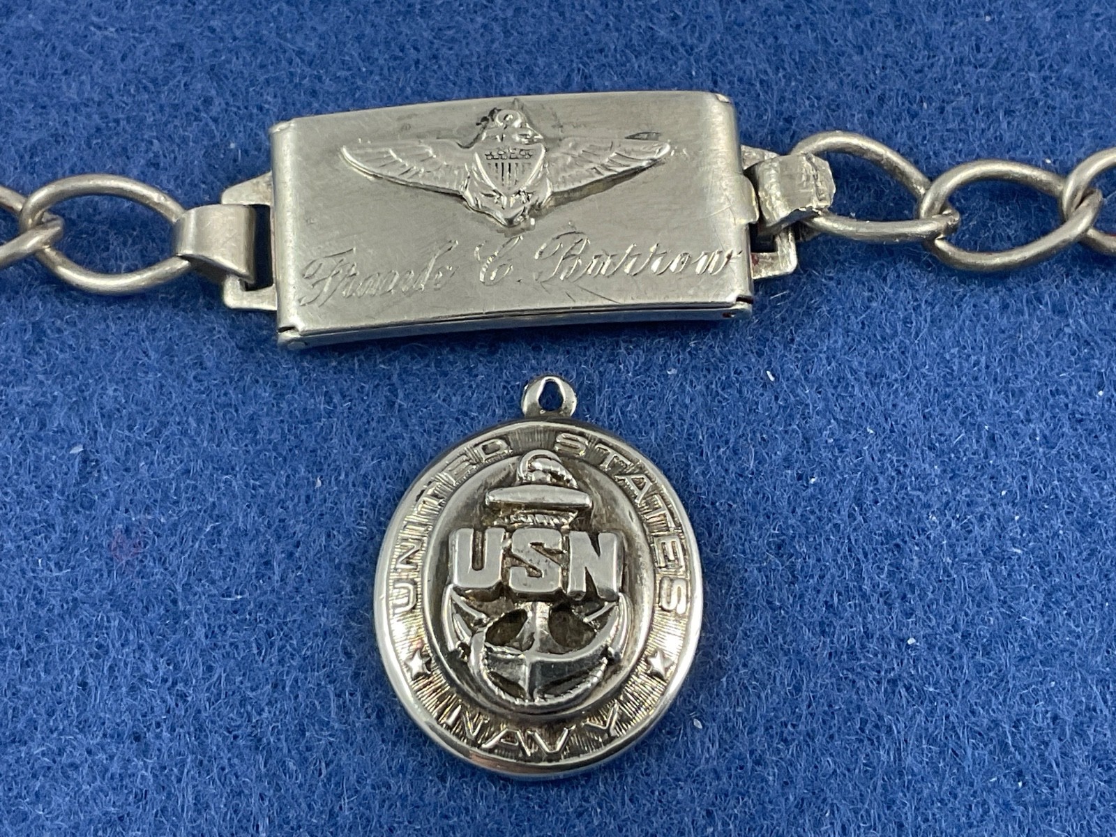 Vintage WW II Sterling Silver Navy Pilot Sweetheart Bracelet & Pendant