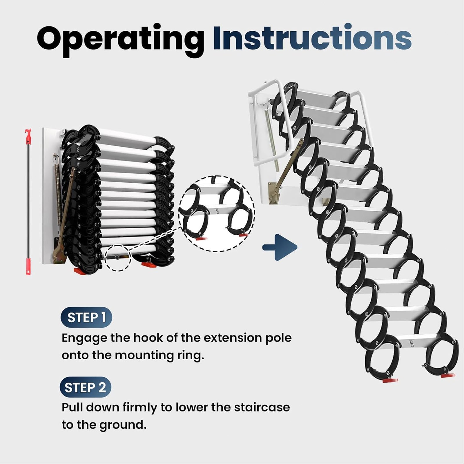 2300 lbs Attic Ladder 10 ft Wall-Mounted Loft Access Staircase Pull Down System