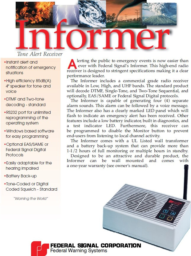 Federal Signal Informer UHF 450-470 MHz DTMF & Tone Alert Radio - GMRS, HAM
