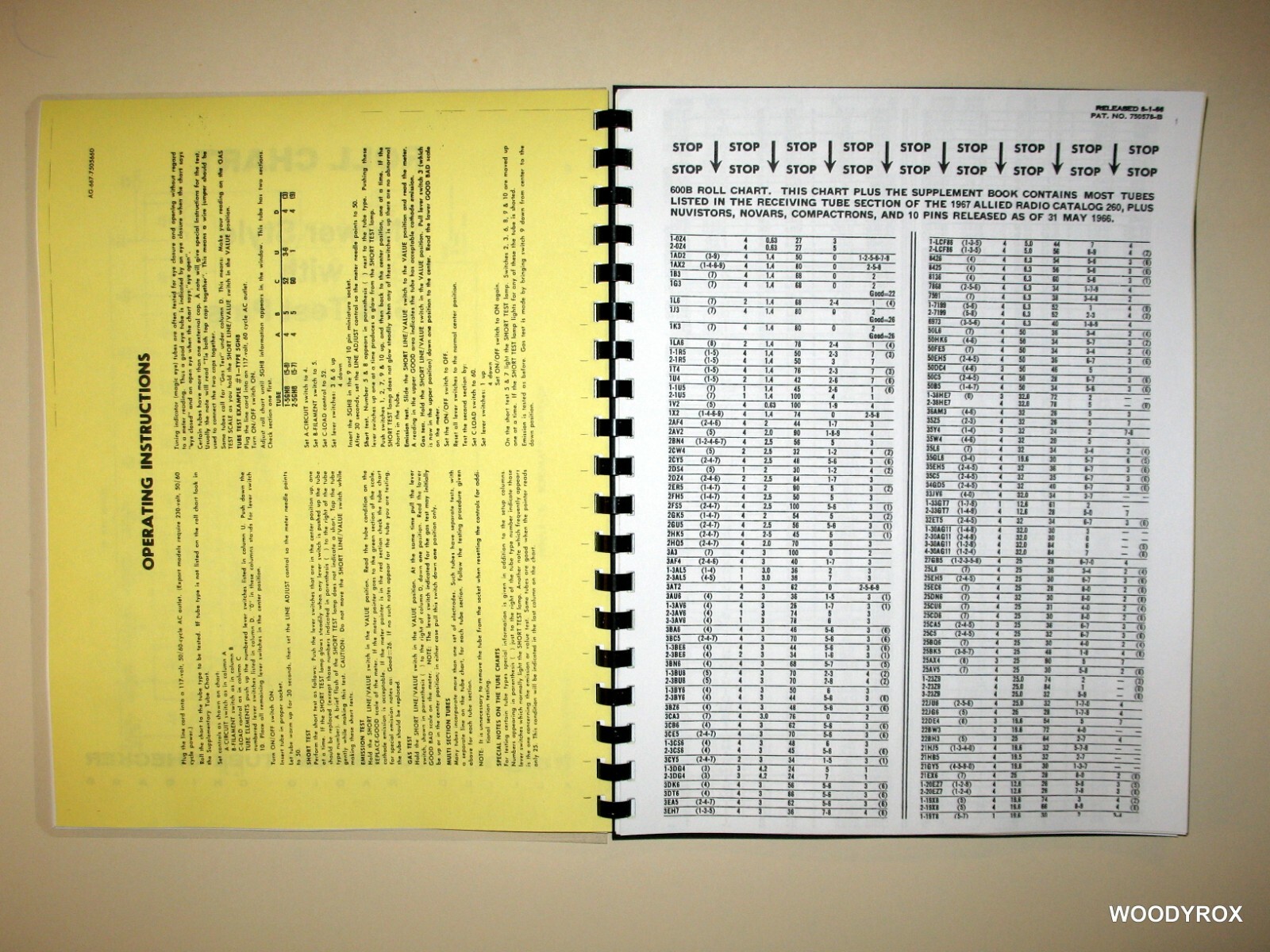 Manual & Tube Set-Up Charts for all Knight 600 Testers with or w/o Model Numbers