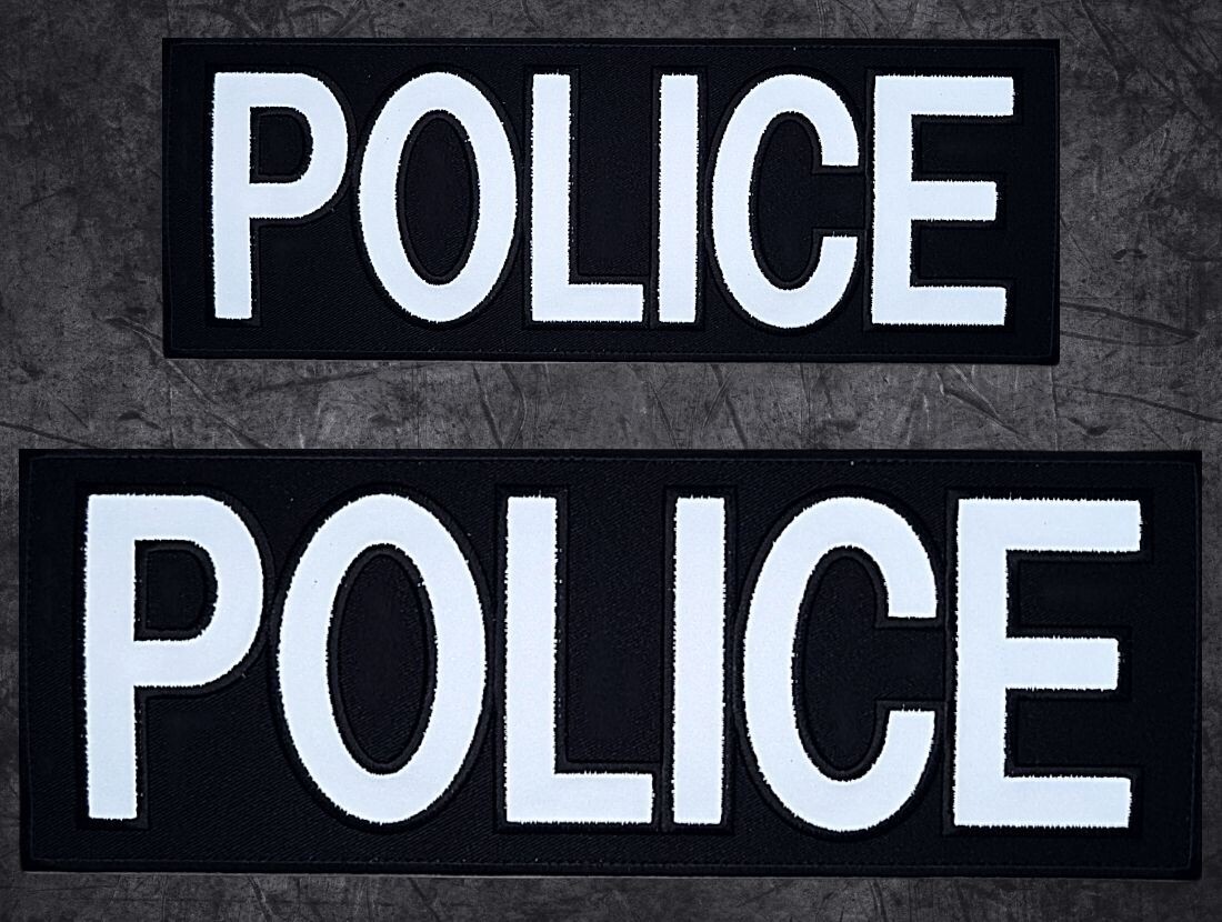 REFLECTIVE POLICE FRONT BACK PANEL LAW ENFORCEMENT LEO PATCH  | 2PC  HOOK BACK