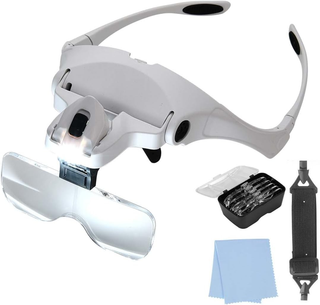 Hands Free Head Magnifier with LED, Headband Magnifying Glass for Hobby Repair