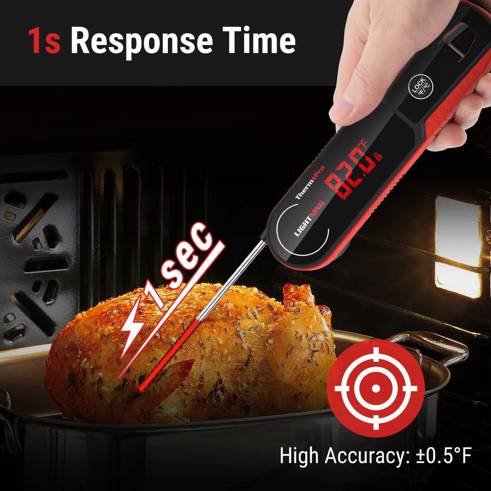 ThermoPro Lightning 1-Second Instant Read Calibratable Meat Thermometer Deep Fry