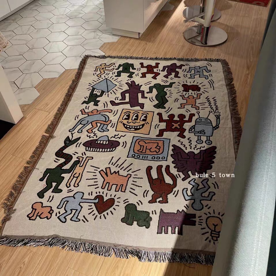 Keith Harring Graffiti Color Woven Tapestry Blanket Throws LGBTQ Decor