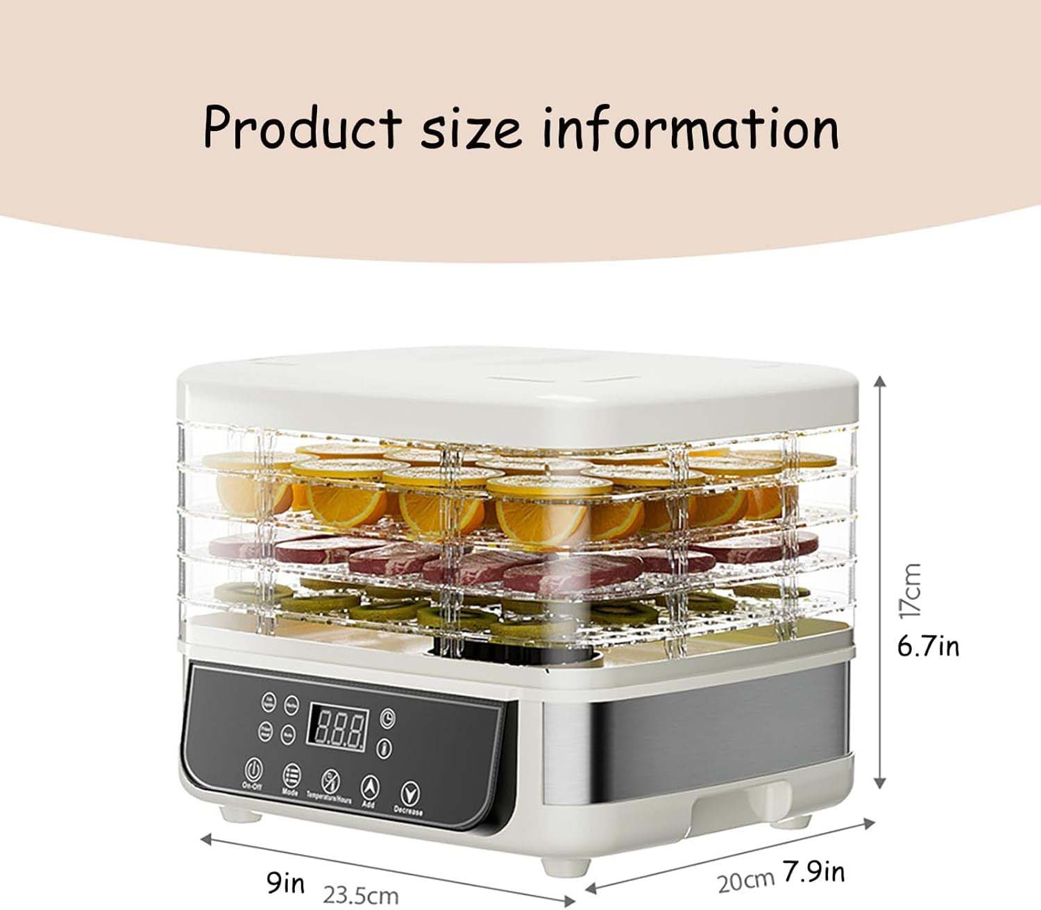 5-Trays Food Dehydrator Machine for Jerky/Fruit/Vegetable Adjustable Temperature