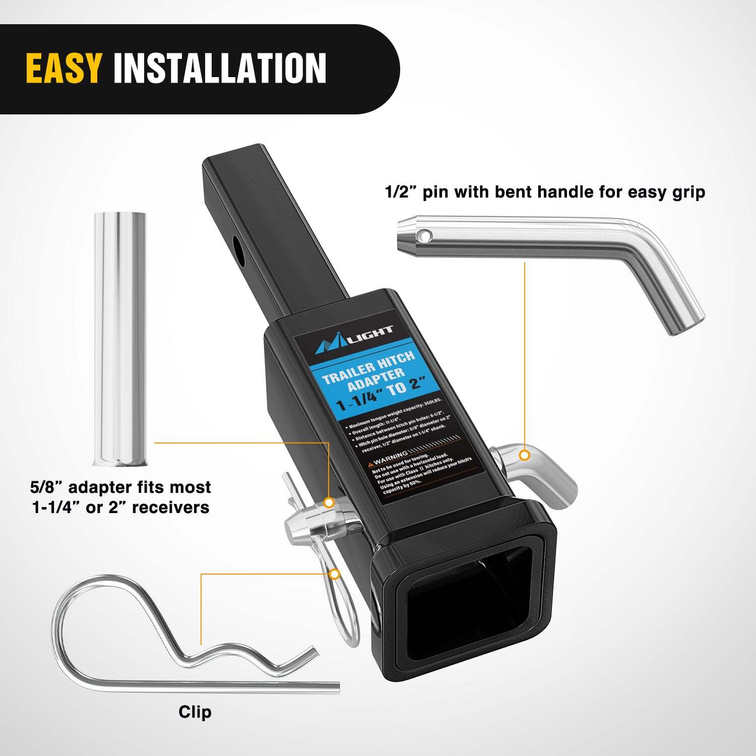 Nilight Trailer Hitch Receiver Adapter 1-1/4 to 2Inch Hitch