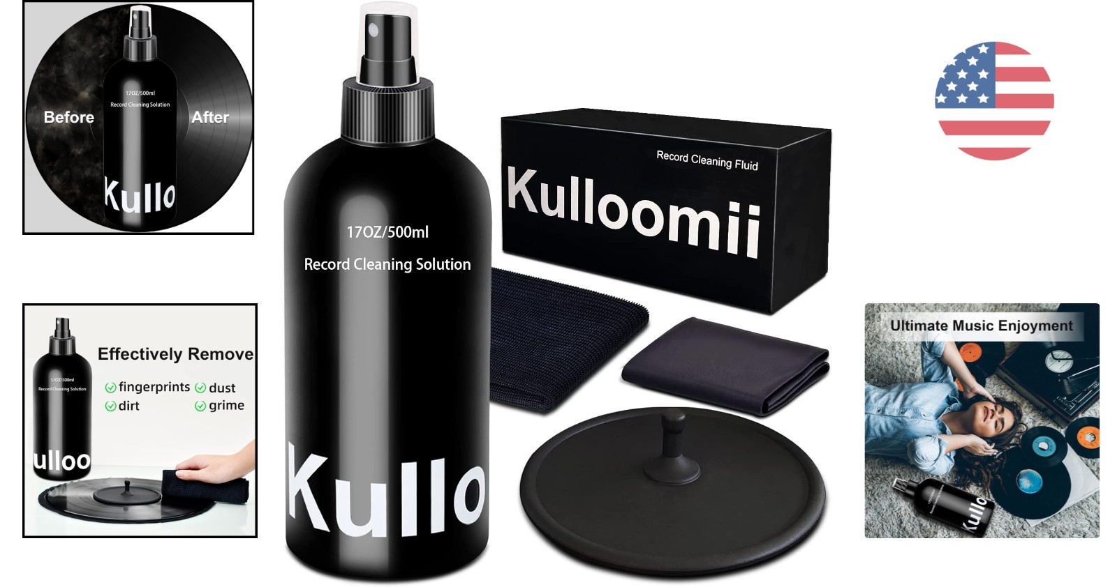 Complete Record Player Cleaning Kit: 17oz Anti-Static Cleaner & Accessories