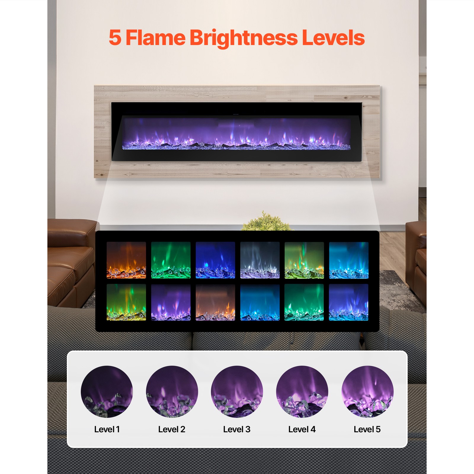 Uimoso 72-Inch Wall-Mounted & Recessed Electric Fireplace with Remote, 1500W