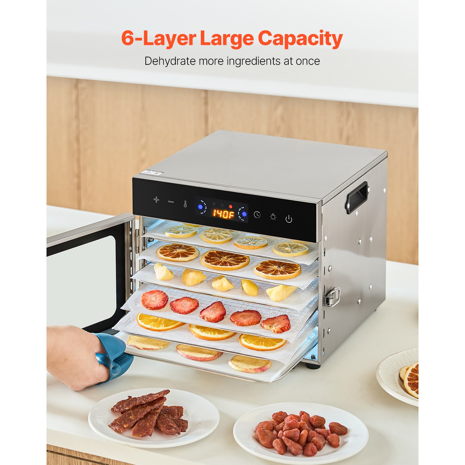 6 Trays Food Dehydrator Machine Jerky Meat Fruit Drying Timer & Temp Control