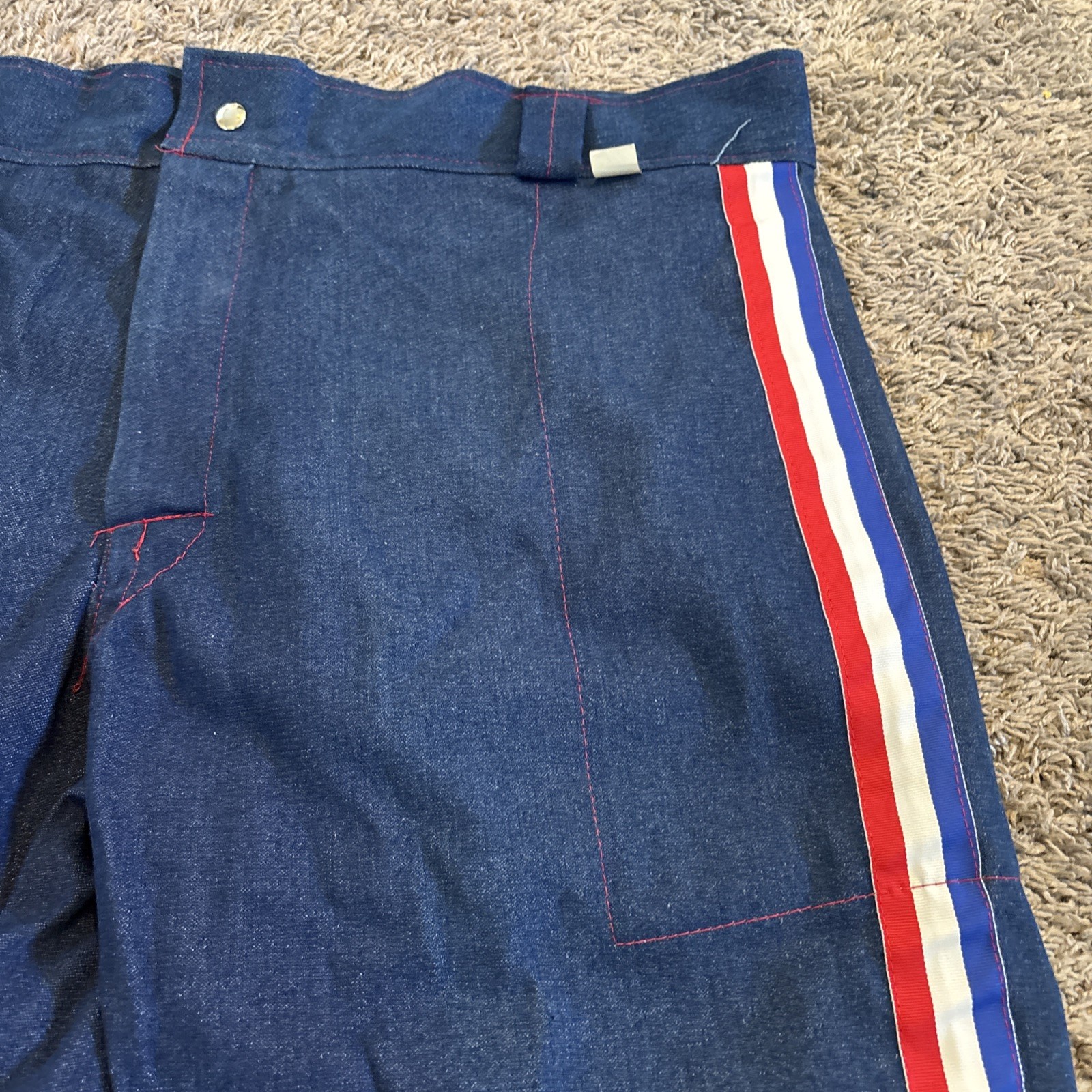 Vintage Mens Red White Blue Uniform Pants Striped Button Fly 40W