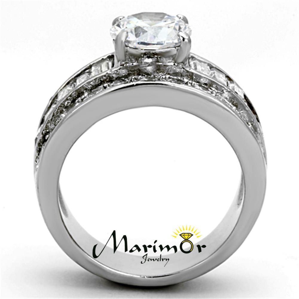 4.85 Ct Round Cut Zirconia Stainless Steel Wide Band Engagement Ring Sizes 5-10