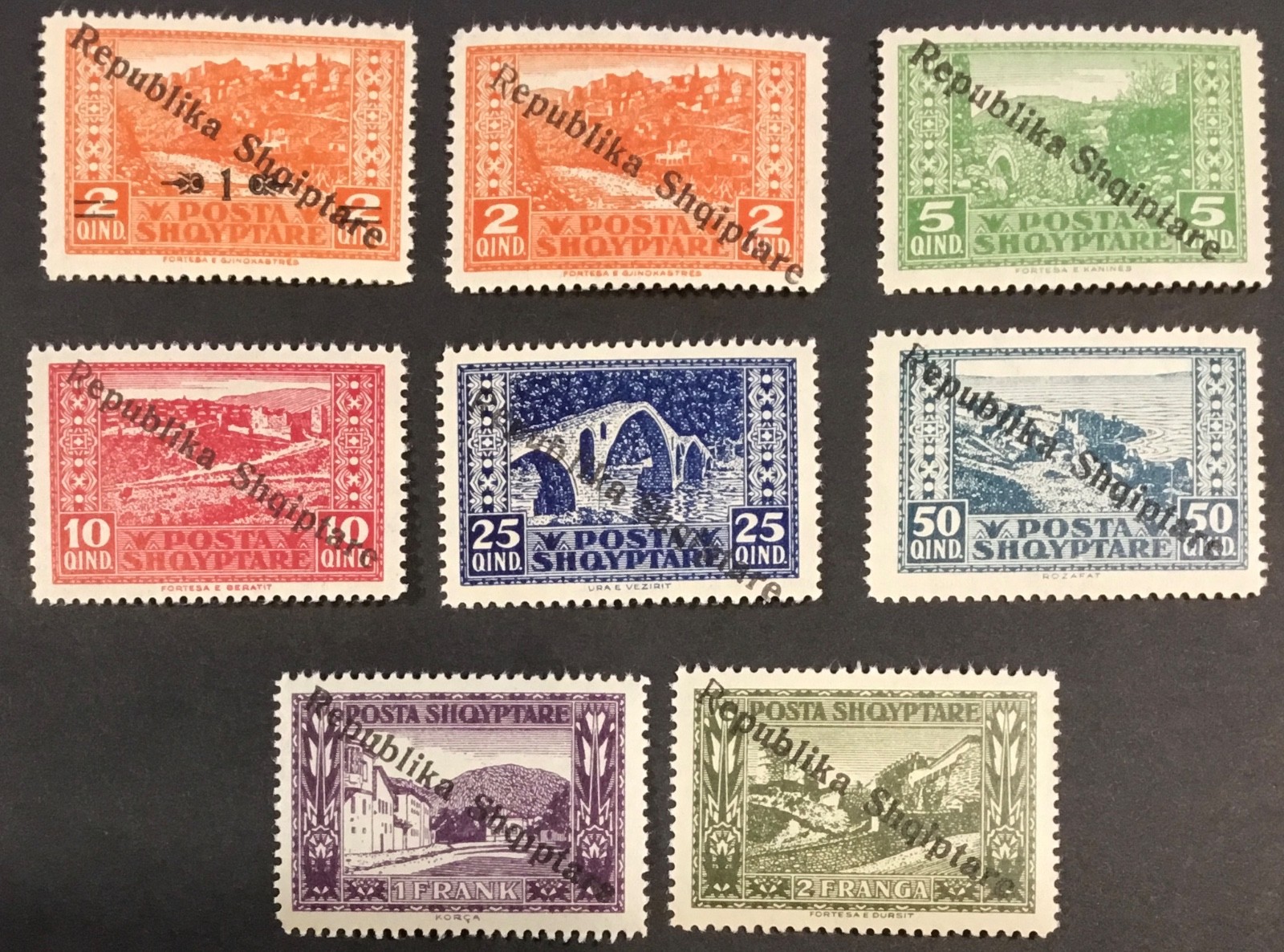 ALBANIA Scott 178-185 REPUBLIKA SHQIPTARE overprint 1925 MNH