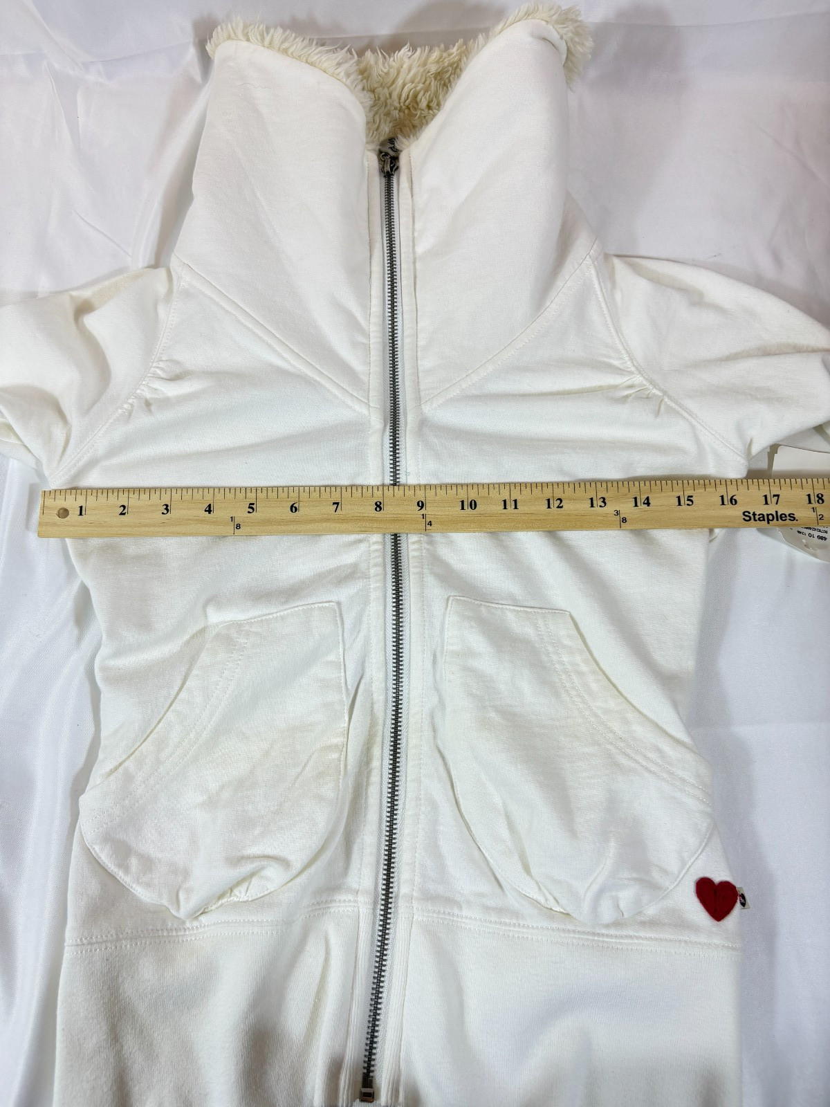 TWISTED HEART BEADED HEART Embroidered Zip Up Faux Fur Trim Hoodie Sz XS NWT