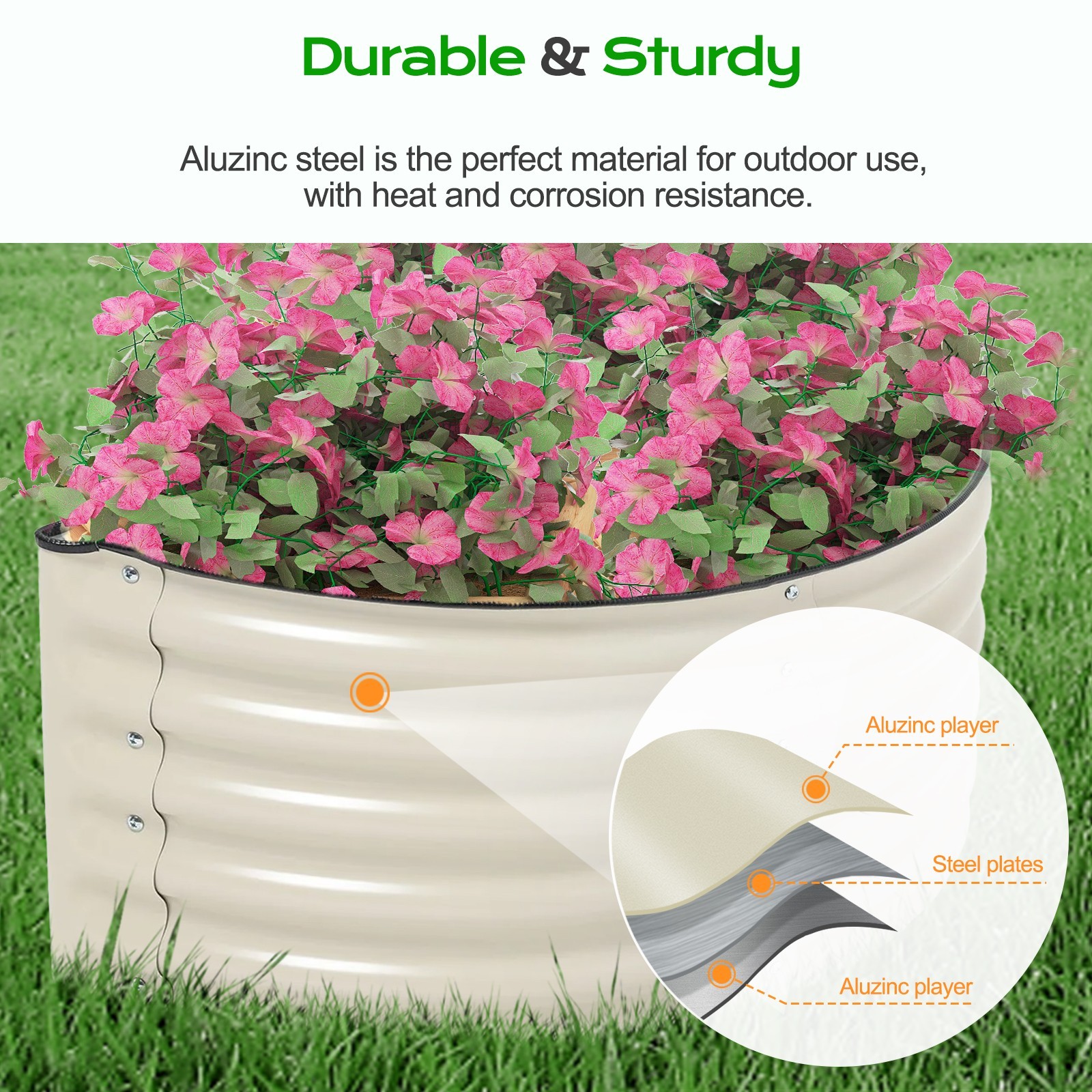 Aoodor 42" L x 24" W x 17" H Half Moon Galvanized Raised Garden Bed Set of 2