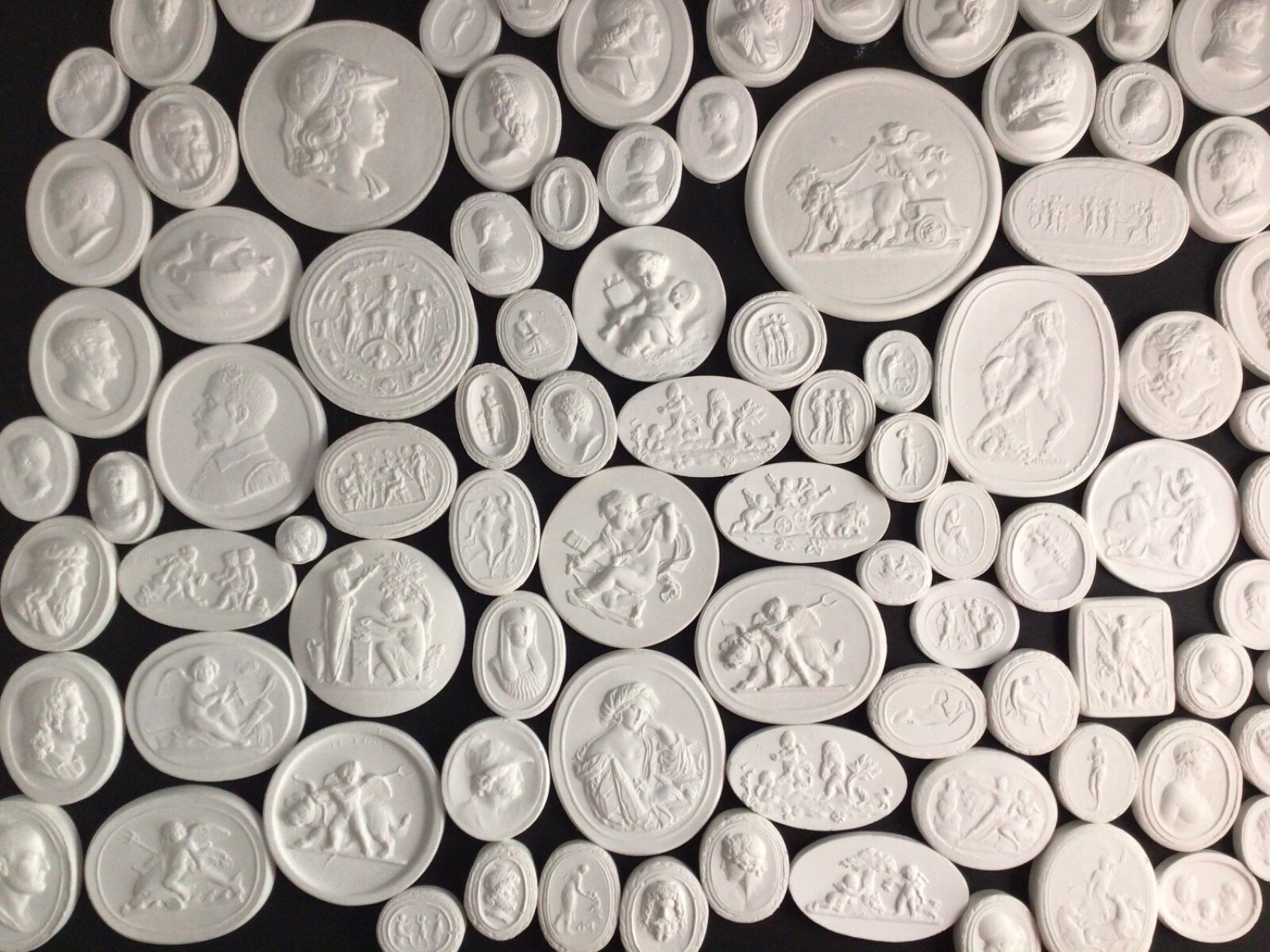 LOT of 20 White Plaster Intaglios Cameos Grand-Tour Style Made USA FREE SHIPPING