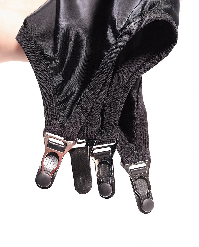 NEW Fashion Black Garter Oily Glossy Stretchy Skirt with 4 Straps Suspender Belt