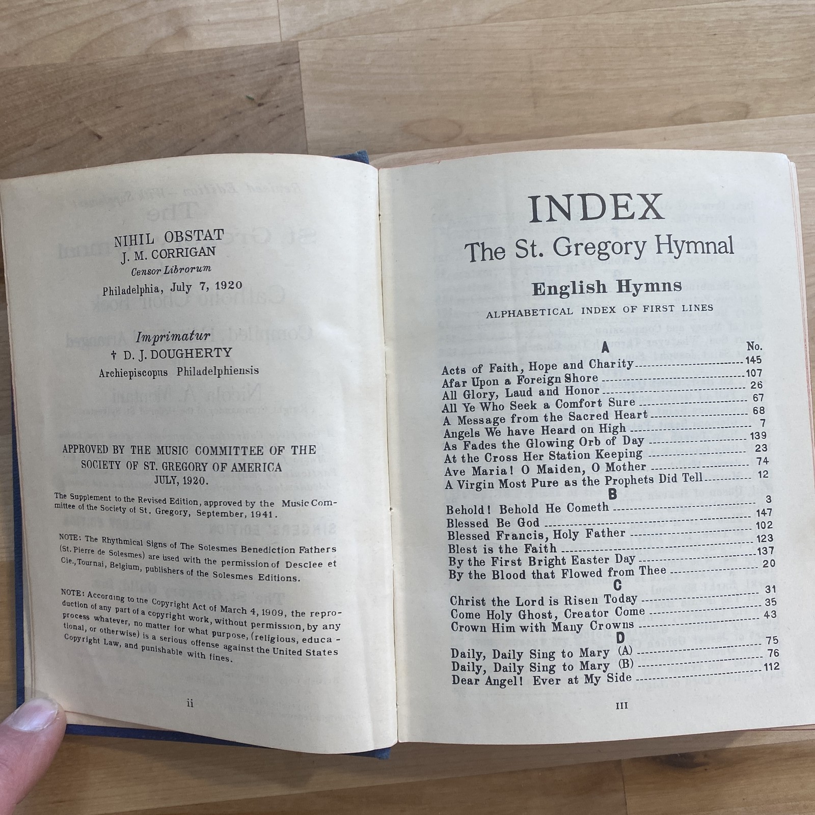 Vintage St. Gregory Hymnal & Catholic Choir Book 1947 Melody Edition Sheet Music
